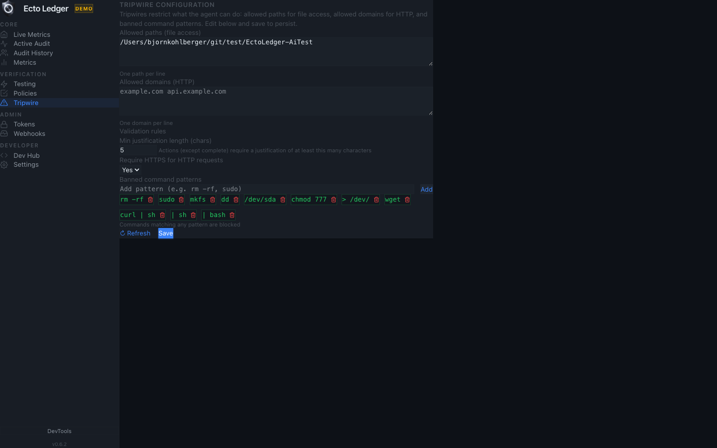 Tripwire guardrails view